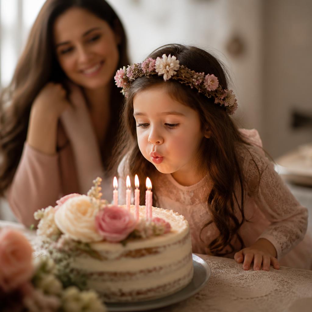A child blowing out birthday candles